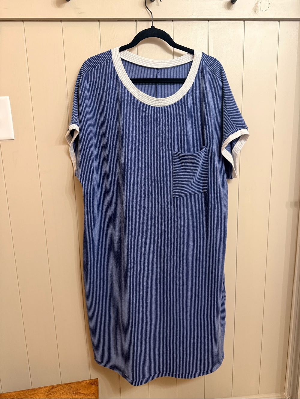 Blue Striped Short Sleeve Pocket Tunic - Women's Top
